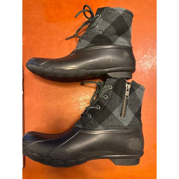 Sperry Saltwater Duck Boots Buffalo Check Black Gray Size 8 - Picture 8 of 8